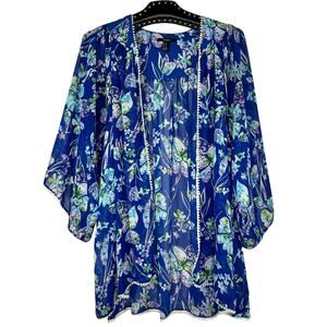 Forever 21 Floral Open Front Beach Cover Up Kimono Medium
